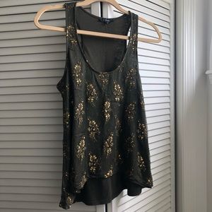 Olive green & gold sequin racerback tank sz M